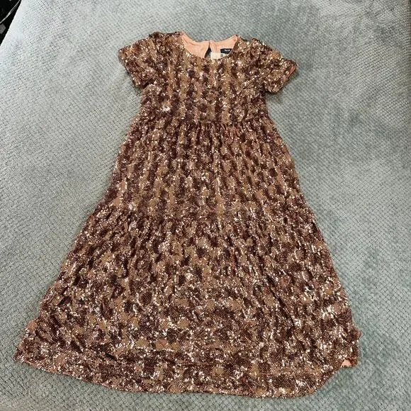 knee length dresses for ladies Maeve rose gold Bernadette sequined midi dress size XL
